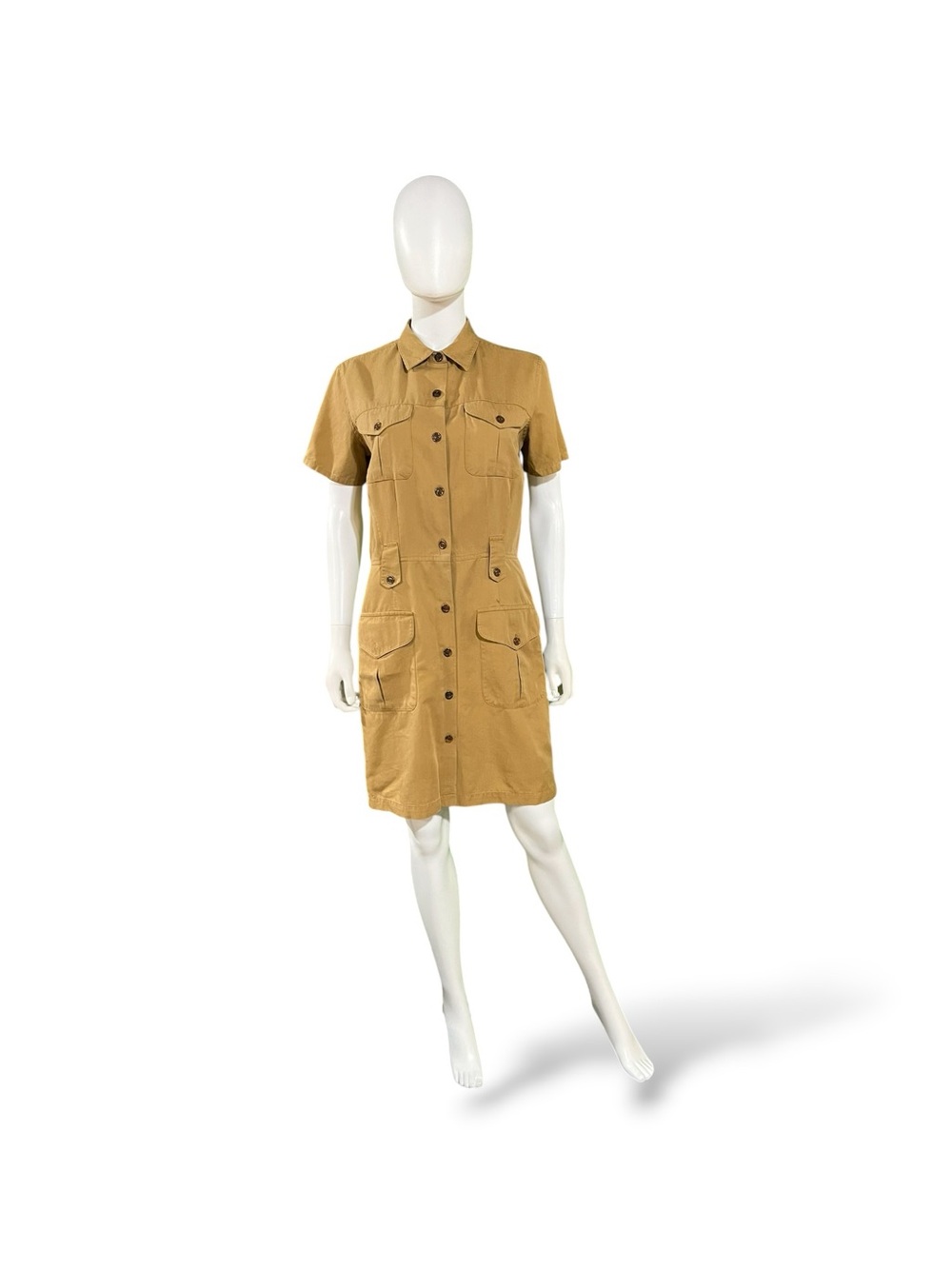Vintage Country Shop Camel Short-Sleeve Utility Shirt Dress, 8